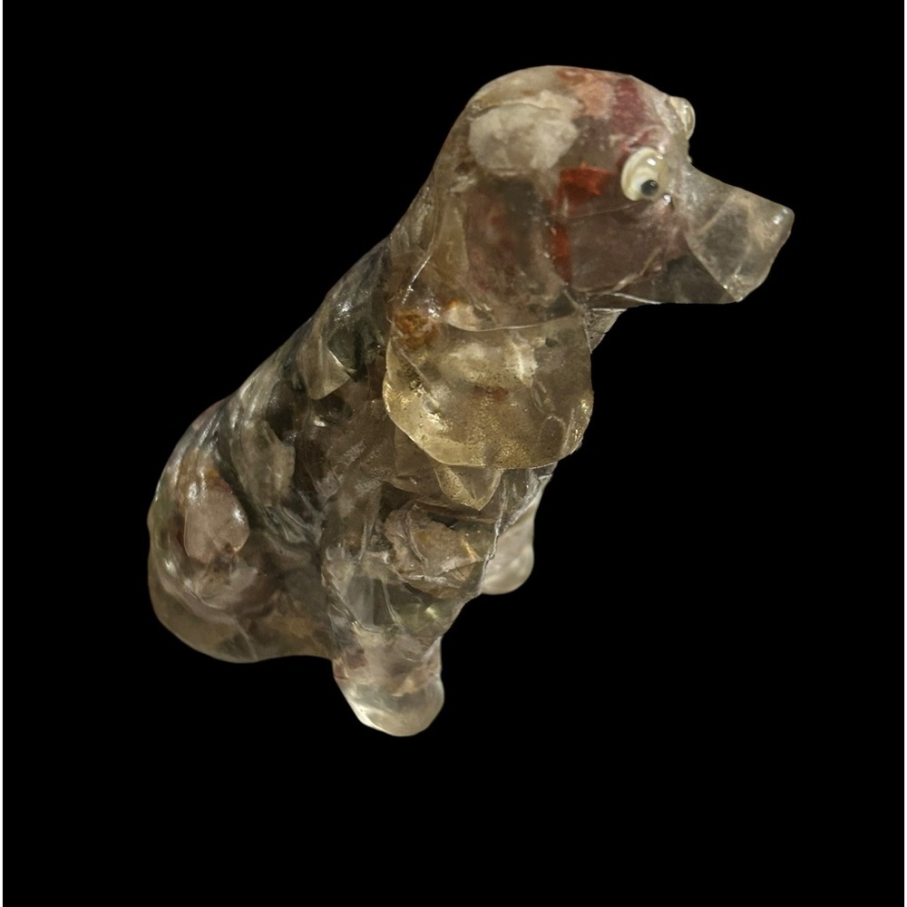 Retro vintage resin vomit dog ornament figurine. Kitschy home decor, weird dog